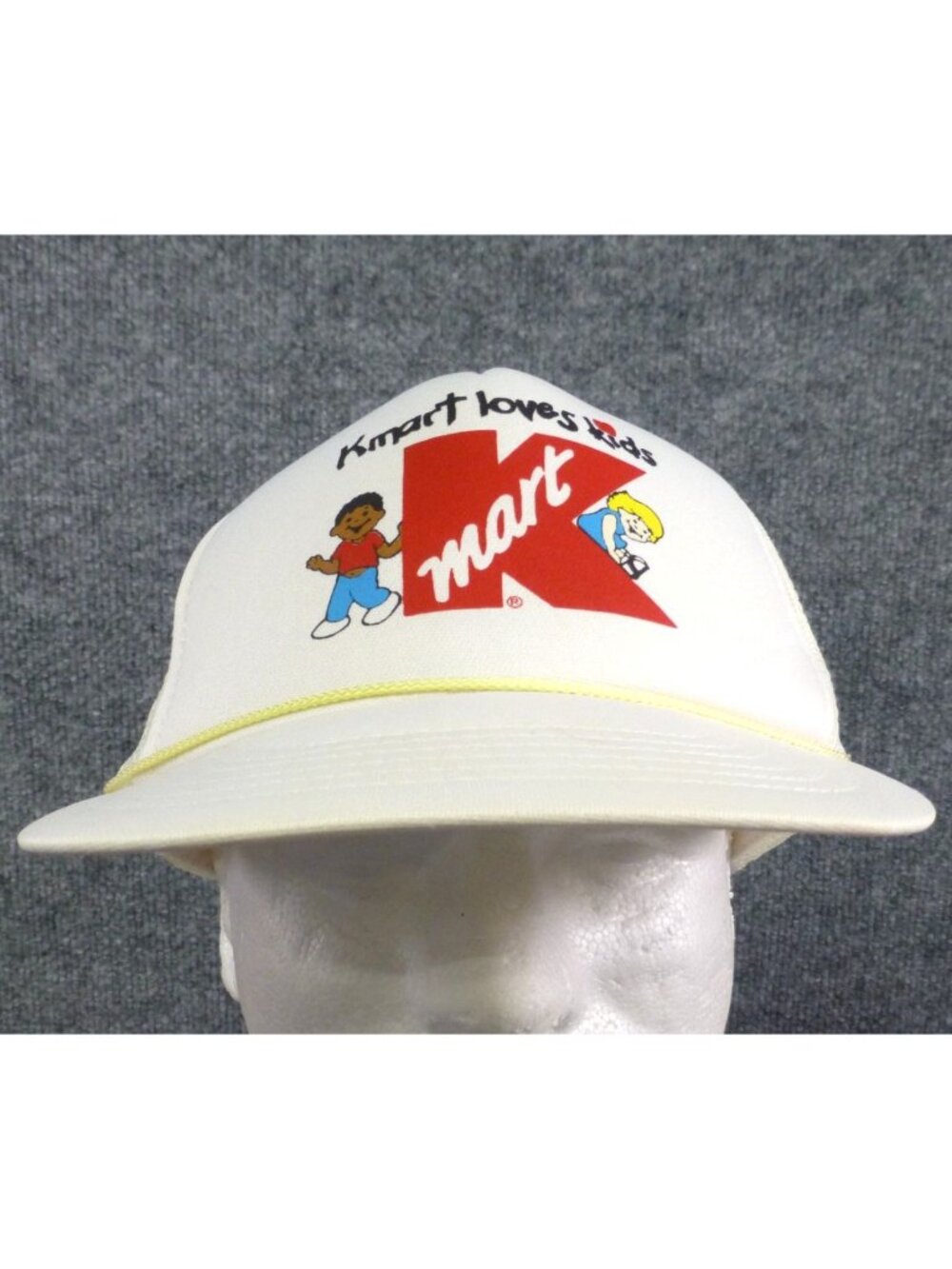 Vintage Kmart Loves Kids Trucker Hat Snapback‎ Mesh Cap White & Red